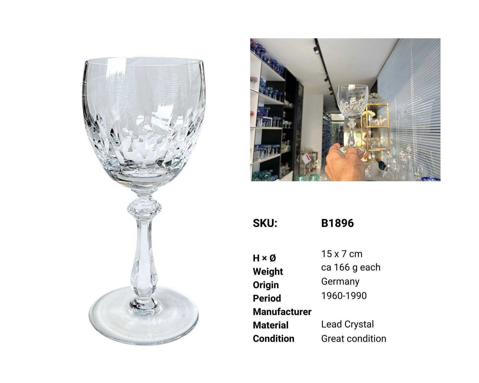 Crystal Cut Wine Glasses 9pcs Germany 1970 photo 121.0