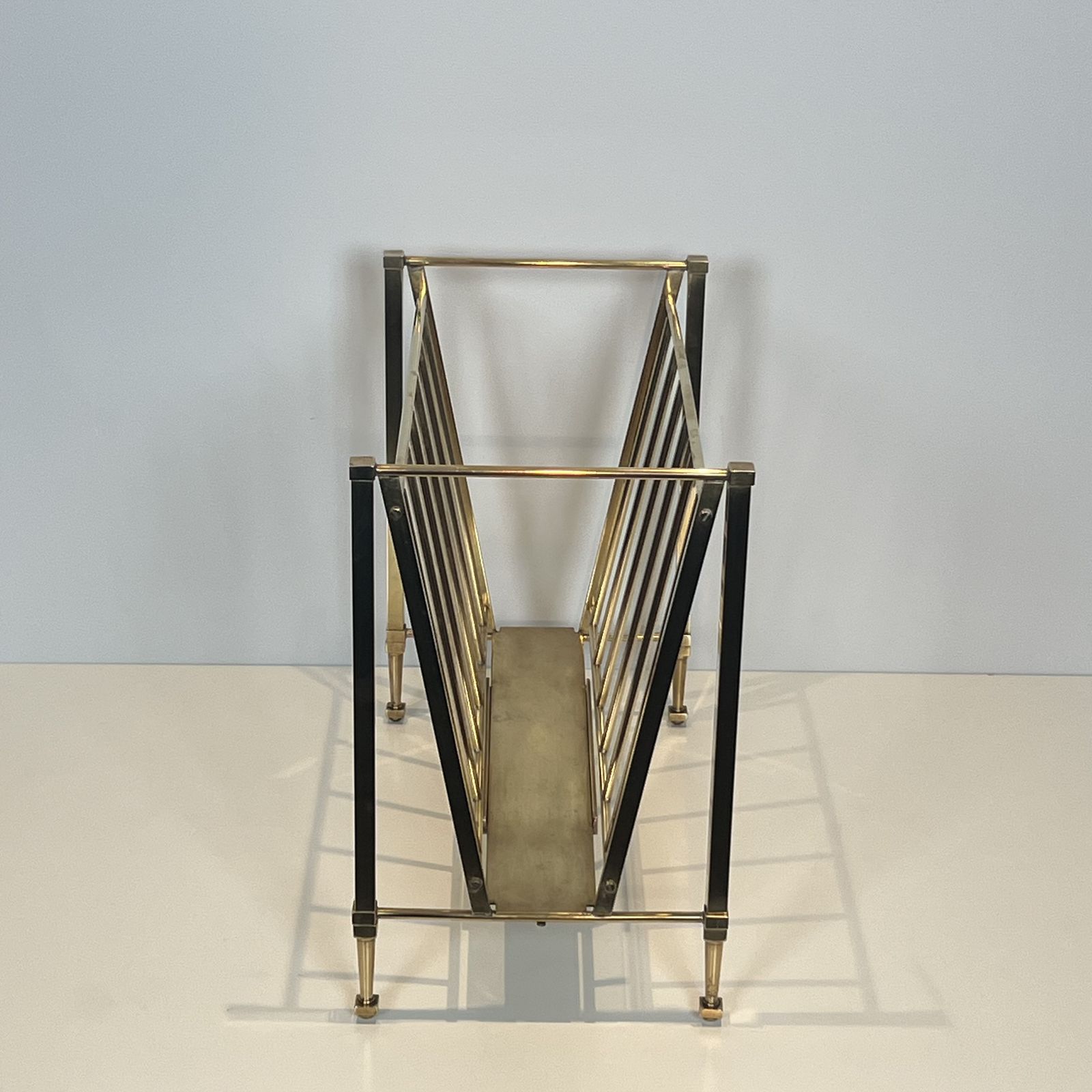 Neoclassical Style Brass Magazine Rack Attributed To The Ramsay Company photo vinterior