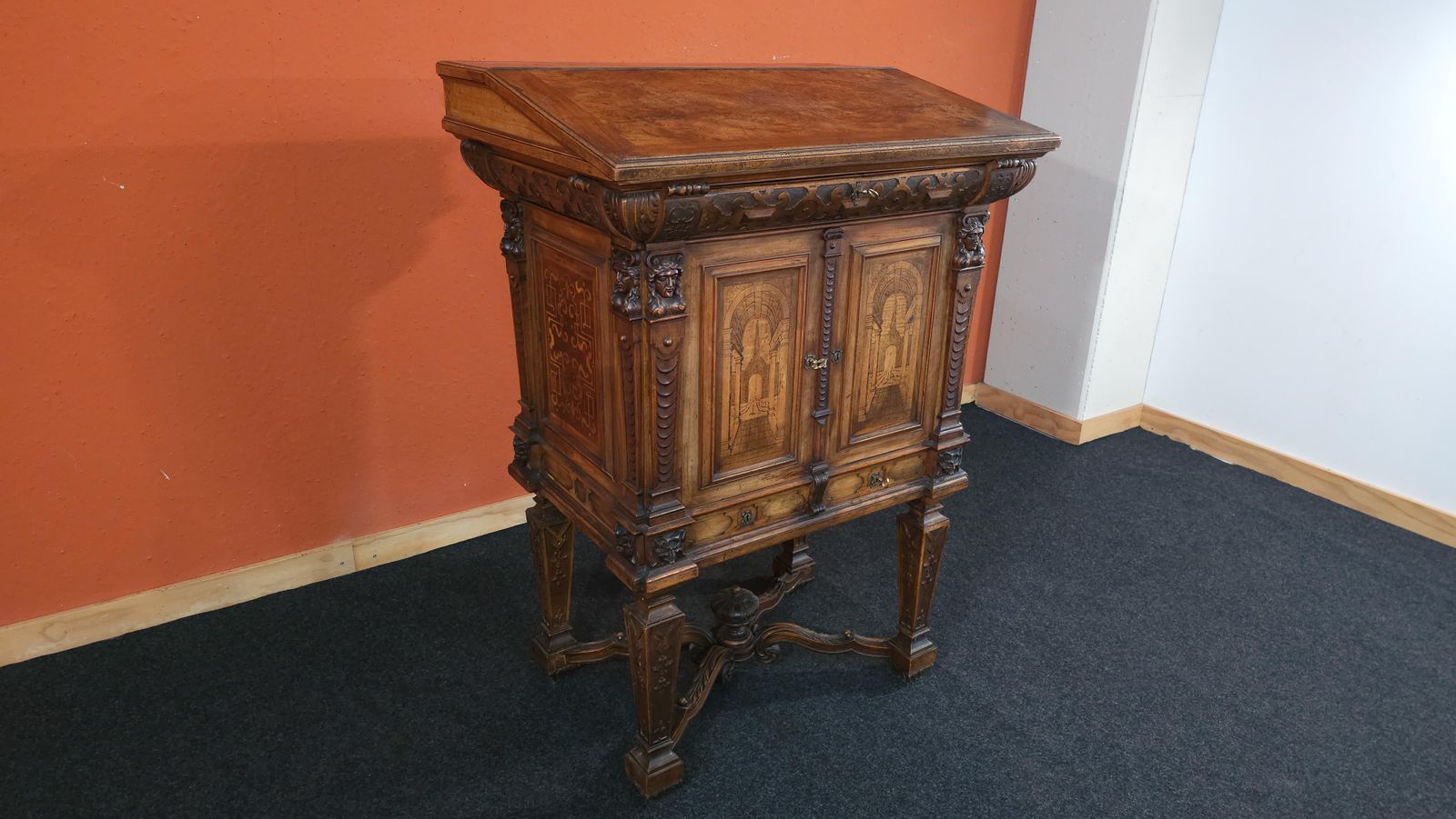 German Baroque Lectern Podium, Wood With Inlays, Antique, 1850 Circa photo Furniture