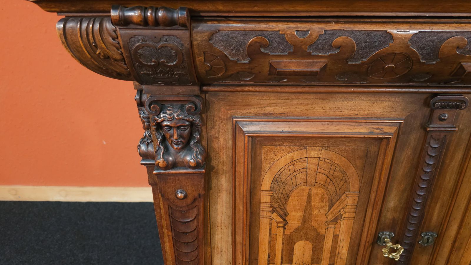 German Baroque Lectern Podium, Wood With Inlays, Antique, 1850 Circa photo buy