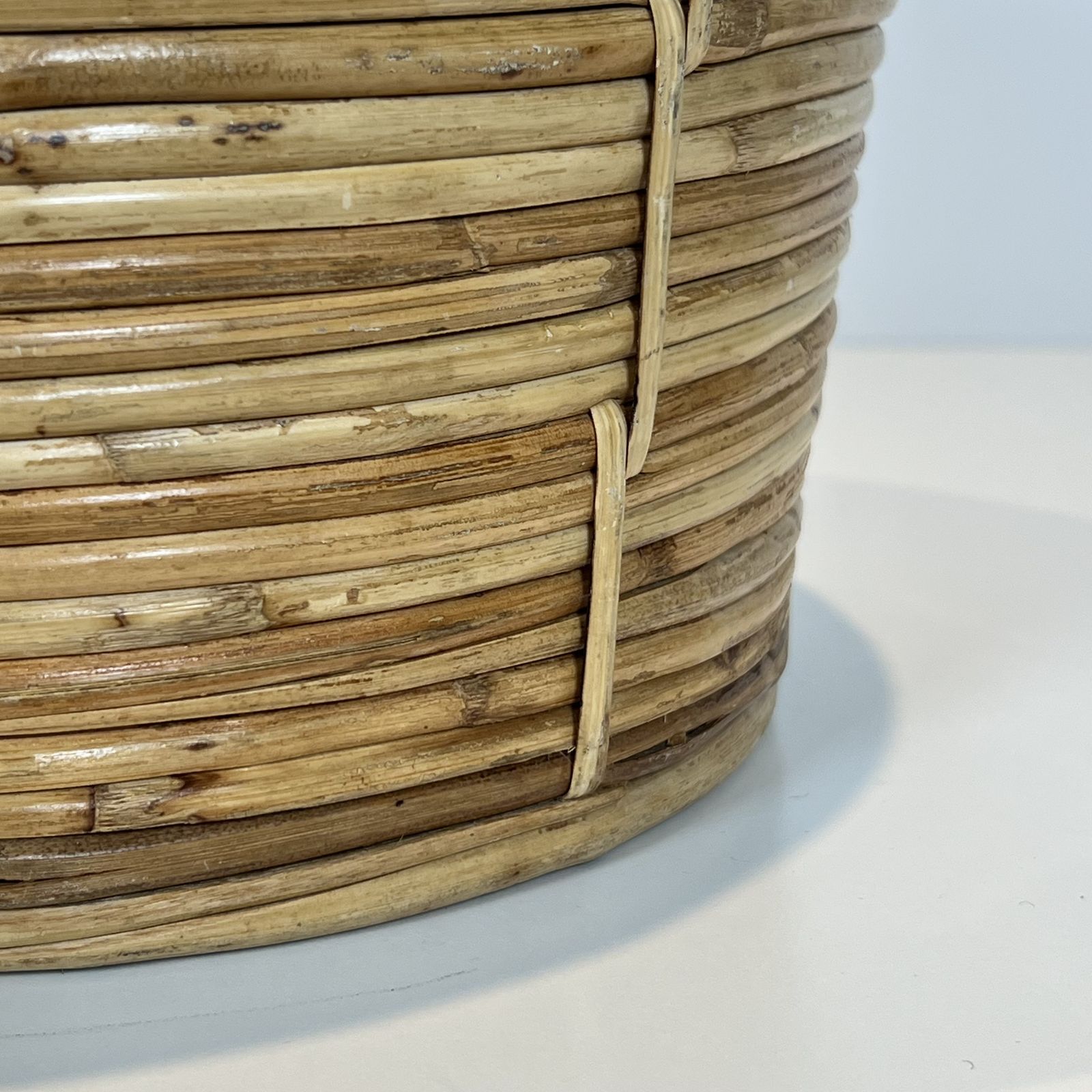 Home Decor Rattan And Brass Wastepaper Basket In The Style Of Gabriela Crespi photo
