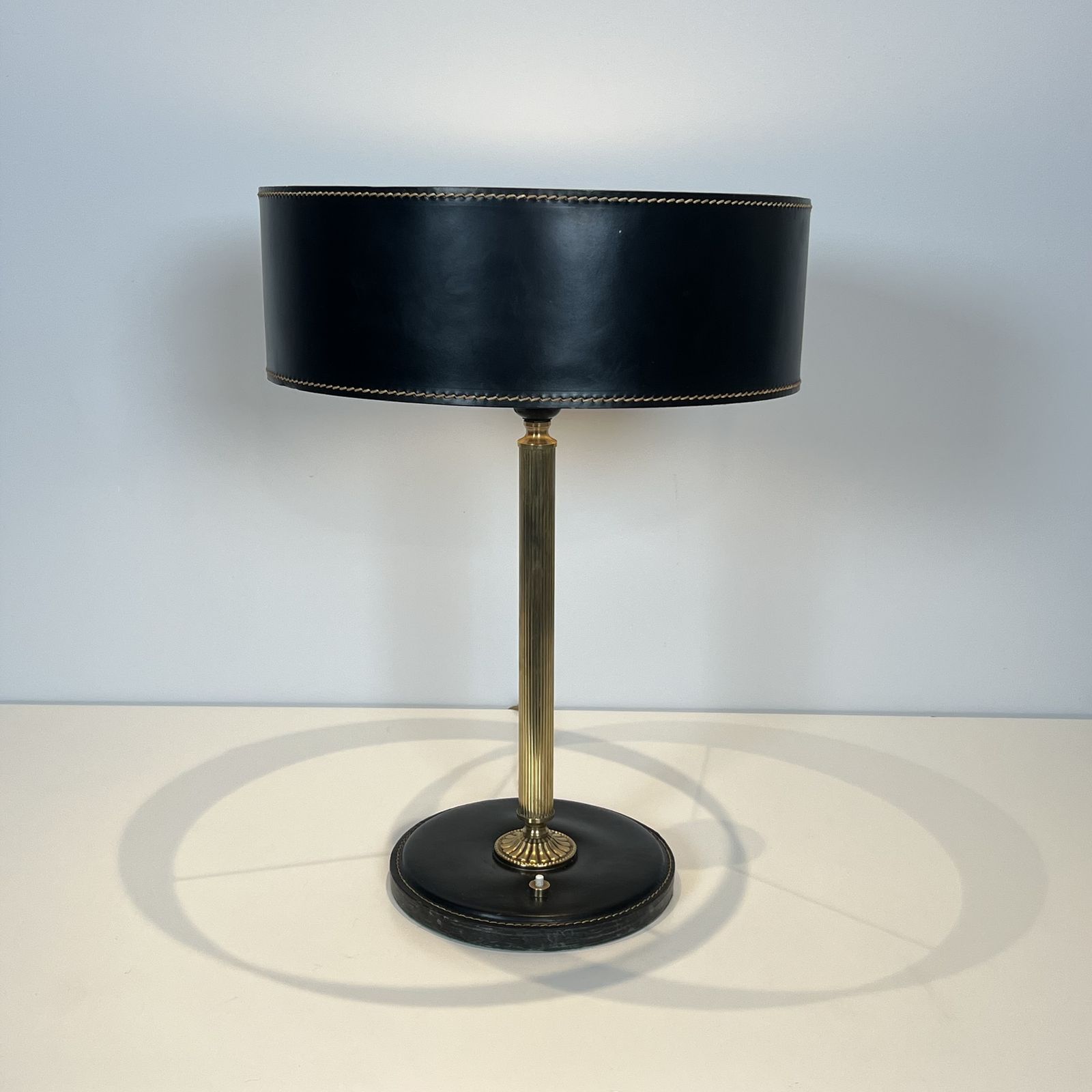 Black Leather And Brass Desk Lamp In The Style Of Jacques Adnet photo furniture