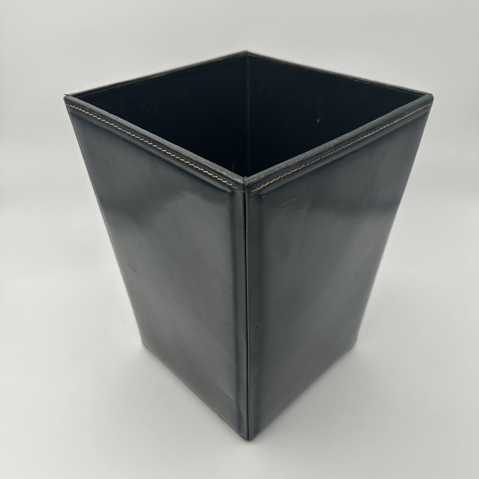 Black Leather Desk Basket, Saddle Stitched In The Style Of Jacques Adnet photo furniture