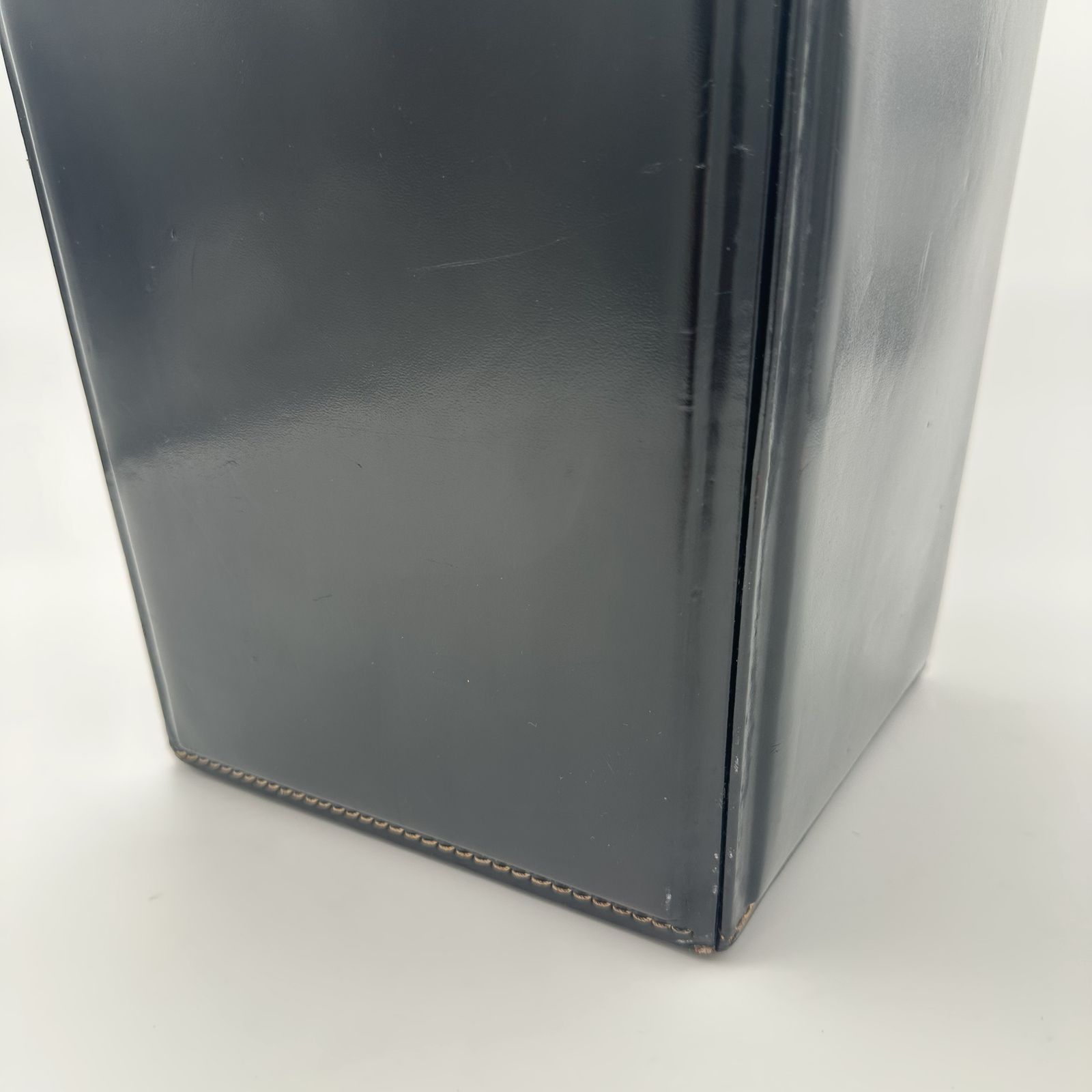 Black Leather Desk Basket, Saddle Stitched In The Style Of Jacques Adnet photo buy