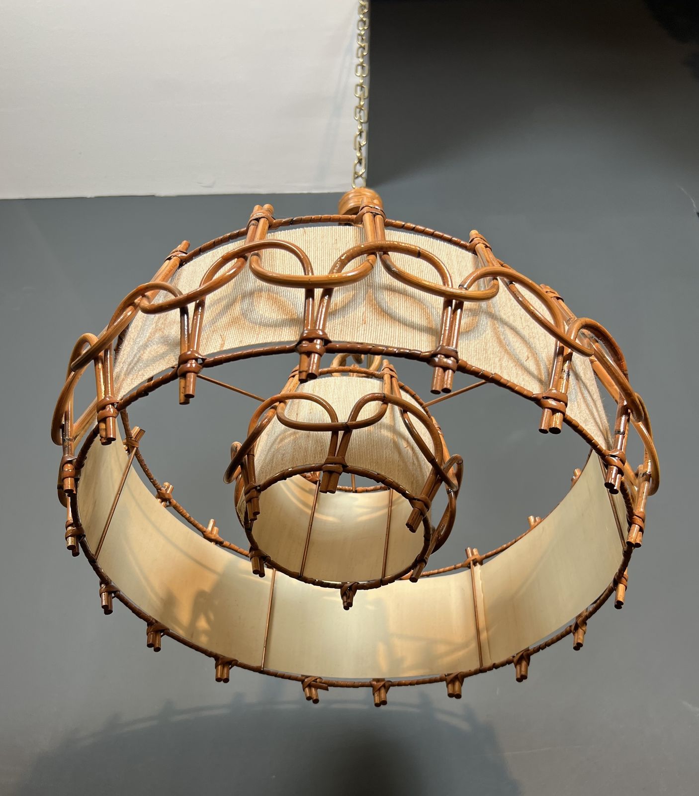 Rattan Chandelier In The Style Of Adrien Audoux And Frida Minet (Audoux Minet) photo vintage