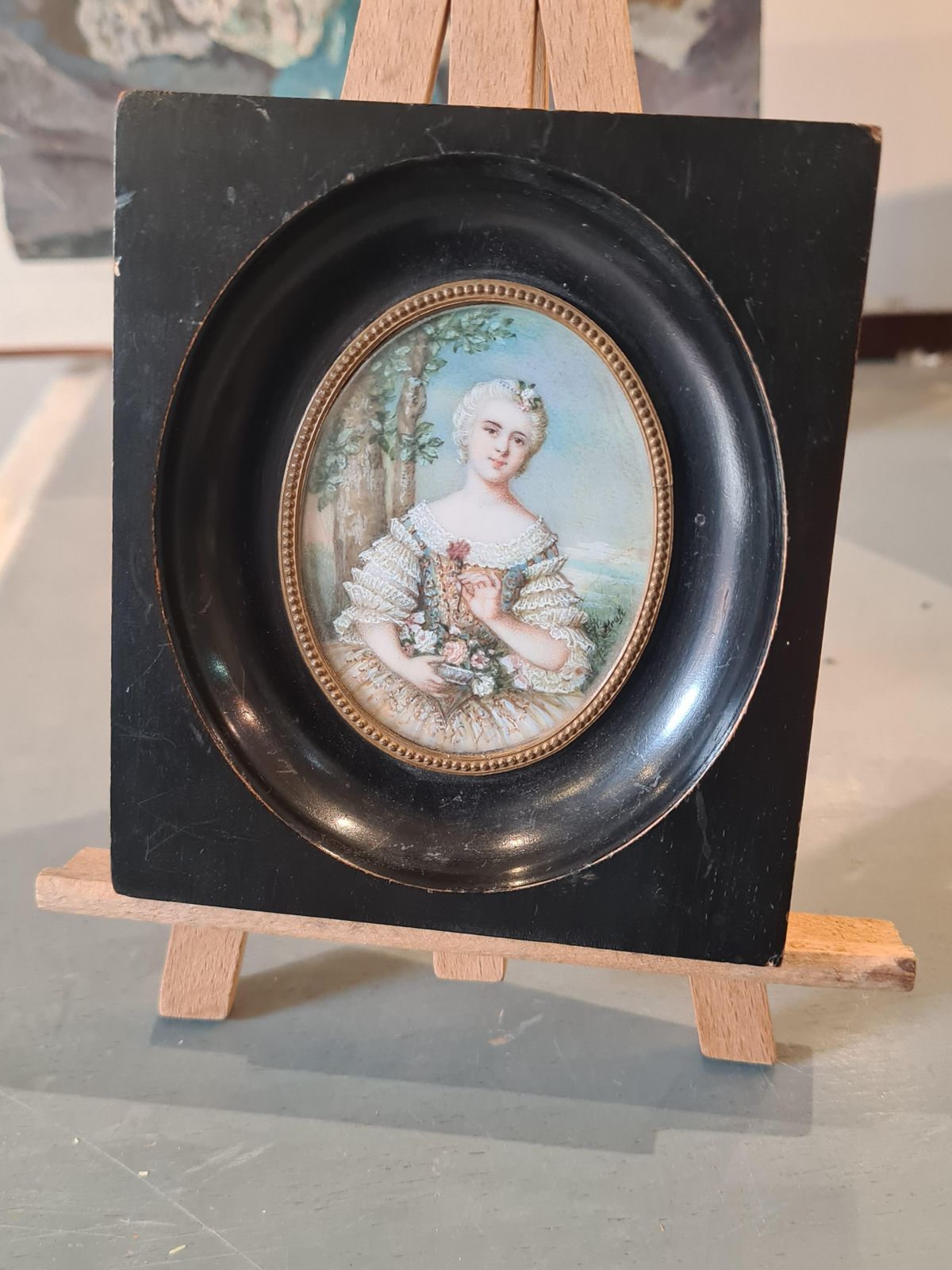 1655.0 Friedrich August Von Kaulbach, Miniature Portrait Of 18th Century Lady, Gouache, Belle Epoque, Signed photo