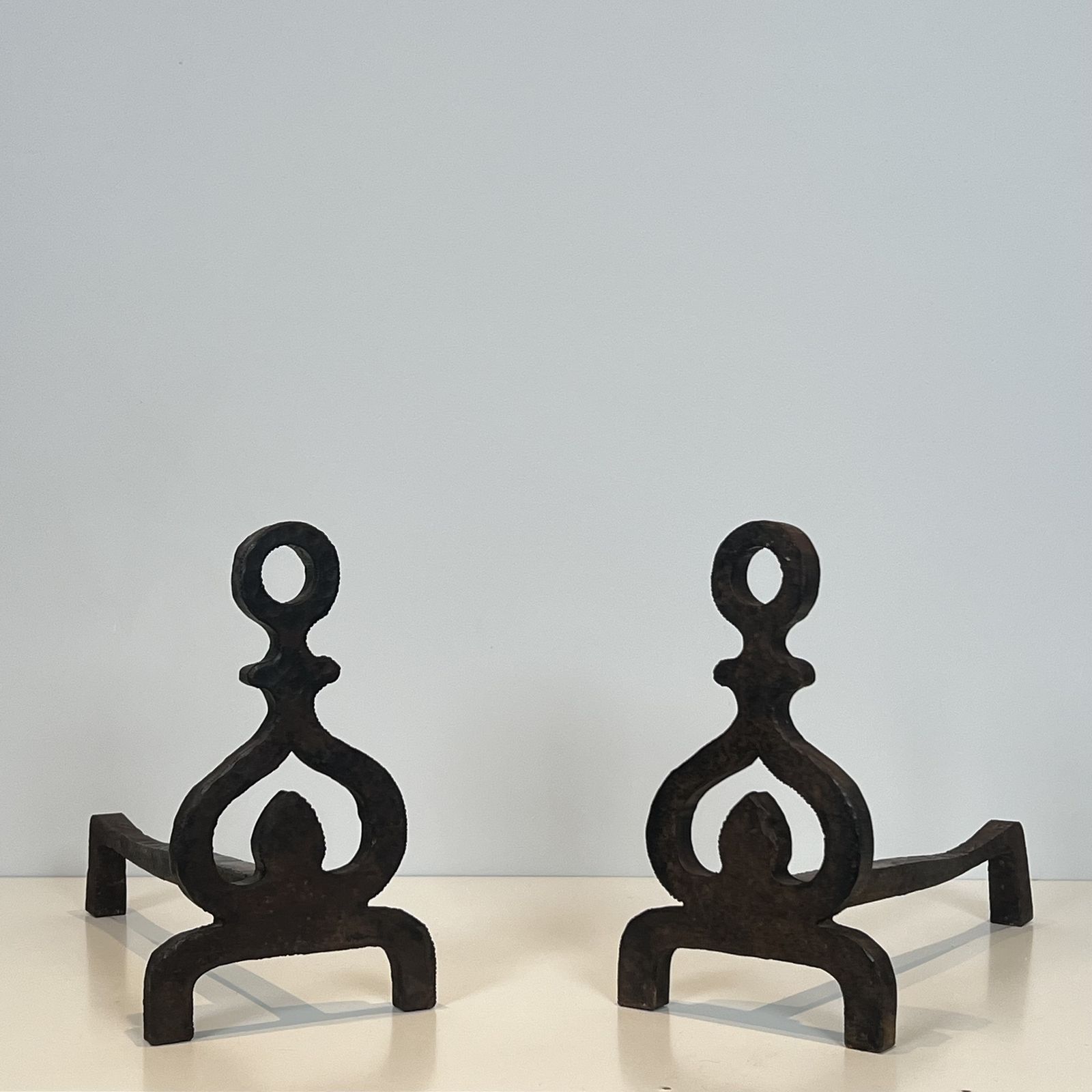 1450.0 Pair Of Modernist Wrought Iron Andirons photo