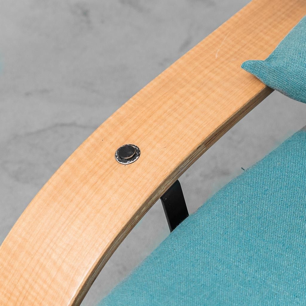 Alvar Aalto Style 3 Seater Fabric Sofa, Curved Wood, 1970s Vintage, Modern Antiques photo for sale