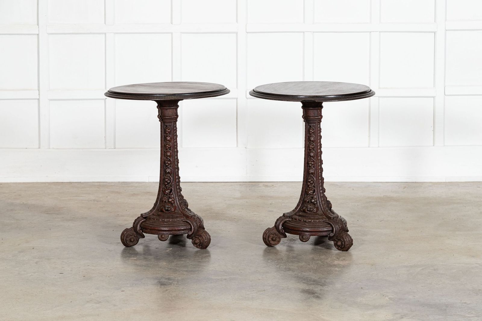 Furniture Pair English 19thc Mahogany Painted Cast Iron Tavern Tables photo