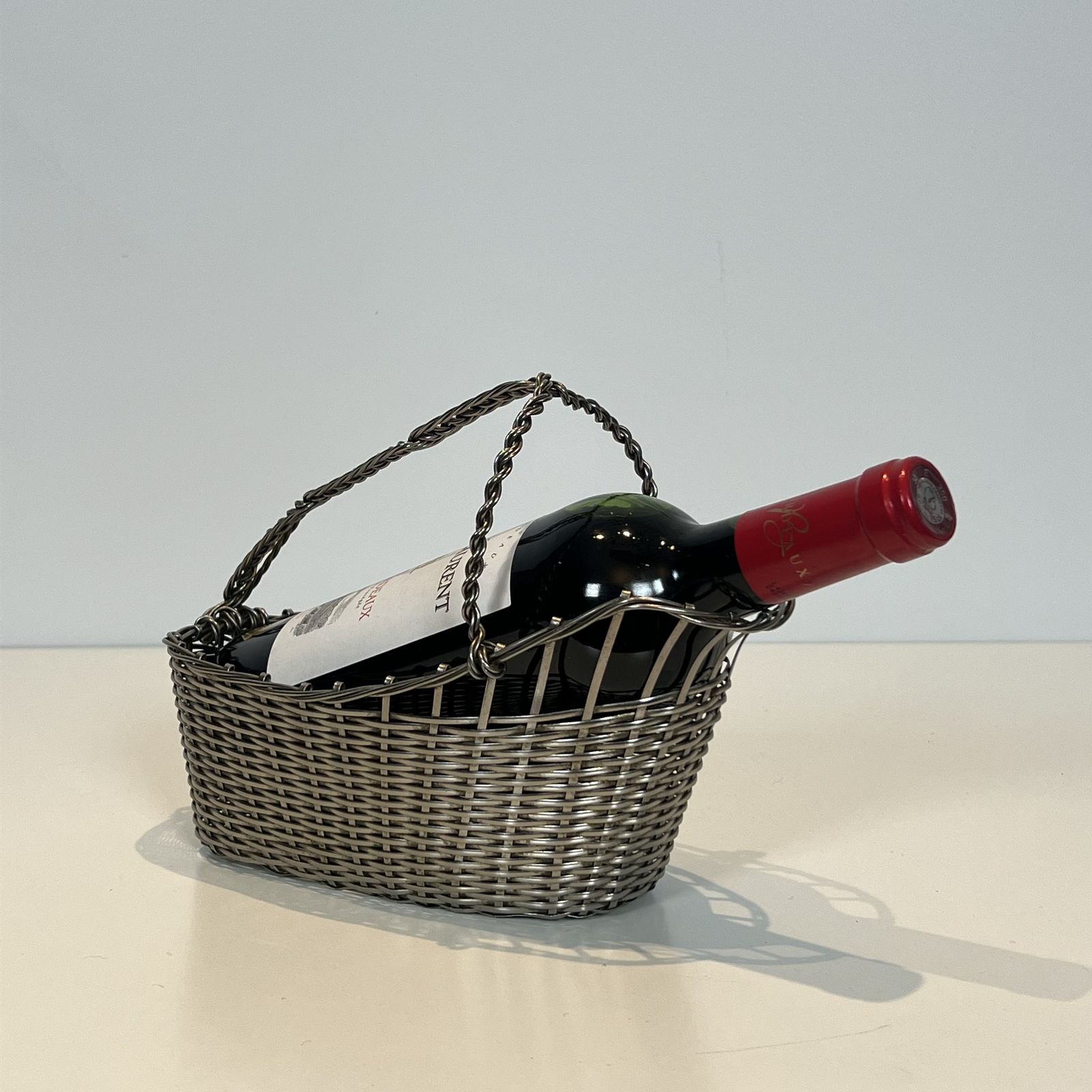 Decanter / Bottle Holder Made Of Silver Metal Wire photo furniture