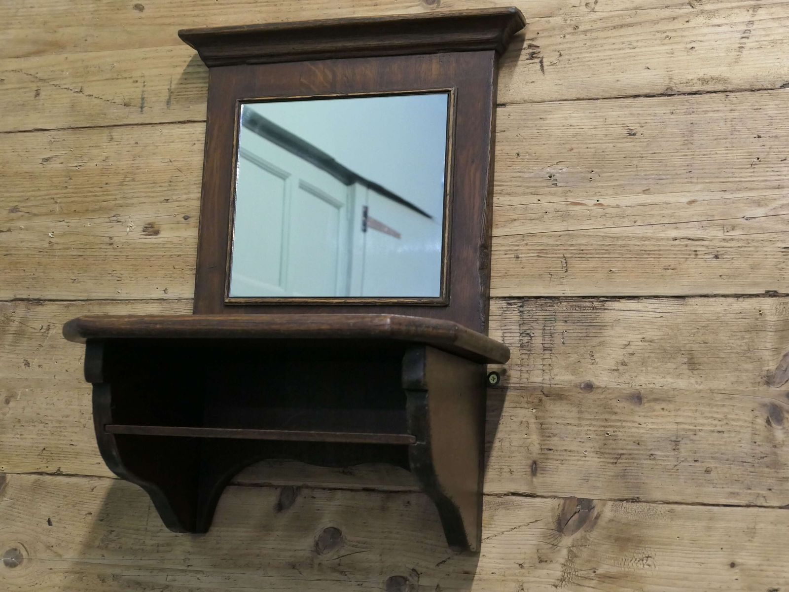 Oak Wall Hanging Cloakroom Mirror With Shelf, Cloakroom Or Bathroom A Useful Piece photo for sale