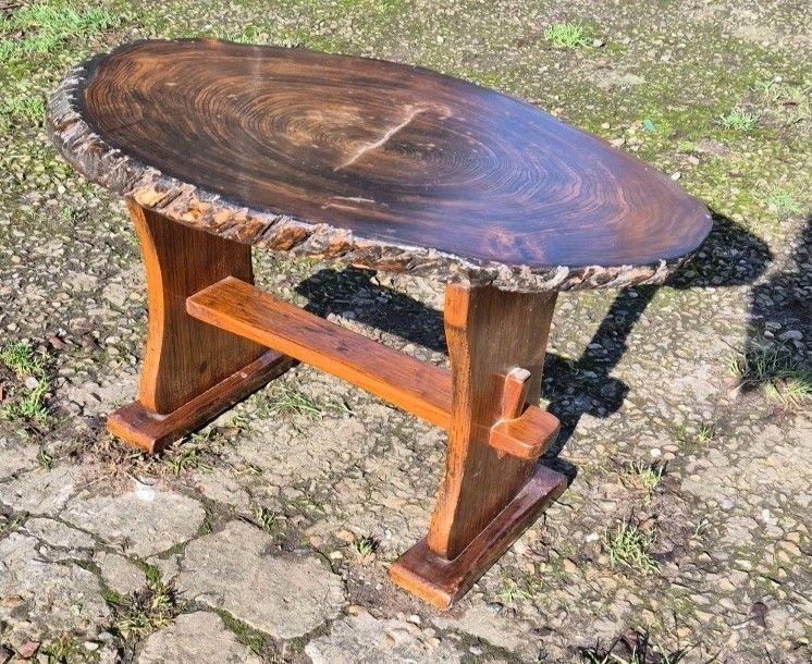 Handmade Rustic Vintage Wooden Coffee Table Oval Tree Trunk Side Table