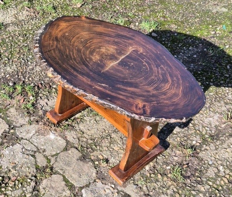 Handmade Rustic Vintage Wooden Coffee Table Oval Tree Trunk Side Table photo furniture