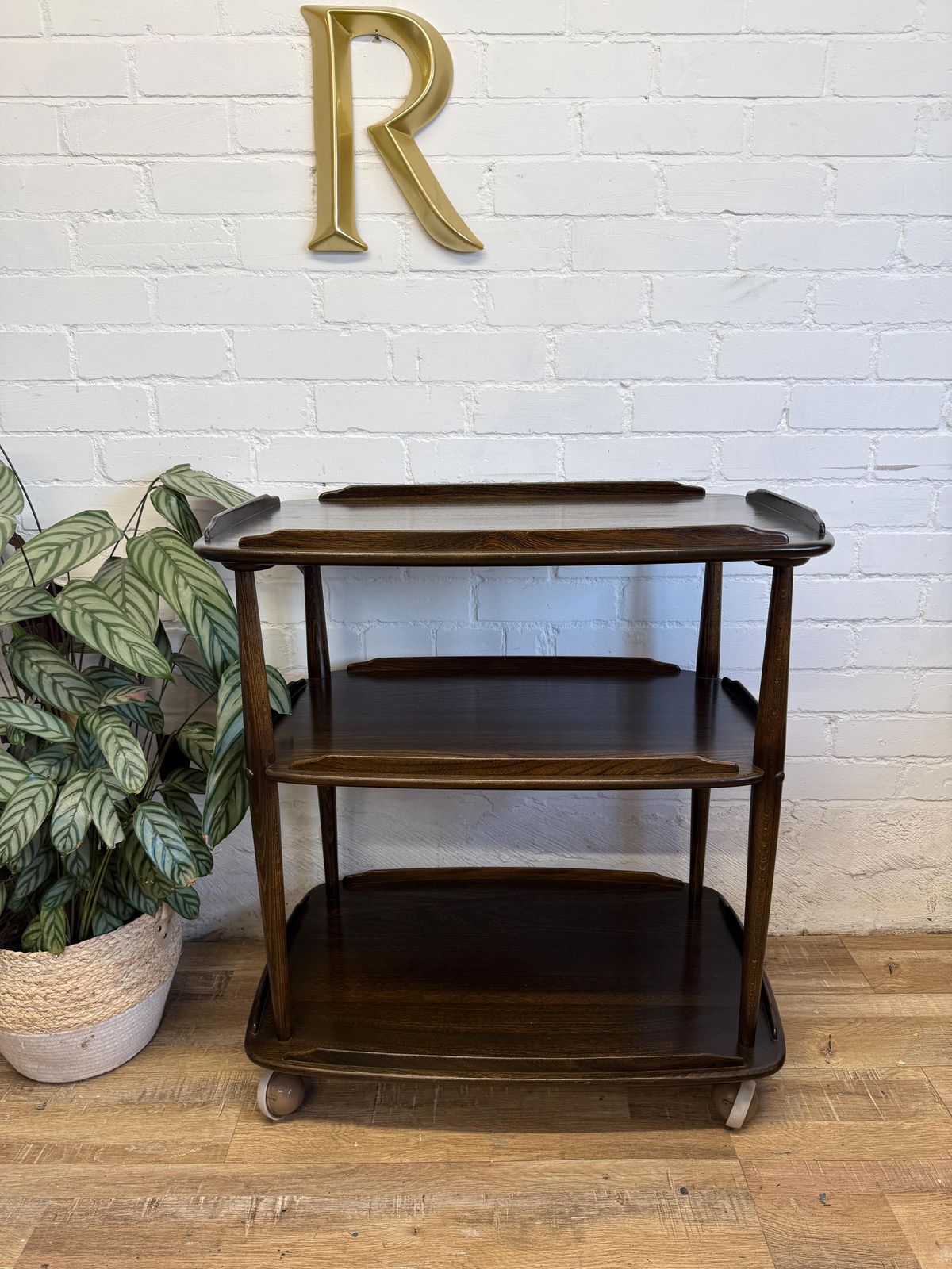 Ercol 3 Tier Serving Trolley Solid Elm Beech | Original Dark Finish | Very Good Condition