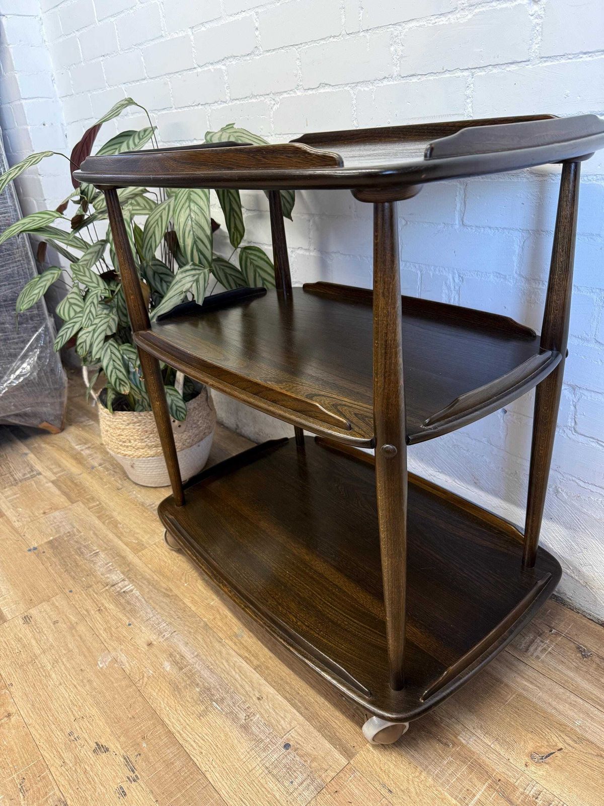 Ercol 3 Tier Serving Trolley Solid Elm Beech | Original Dark Finish | Very Good Condition photo for sale