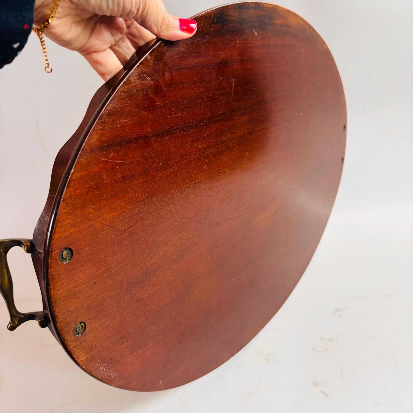 photo vinterior Antique Edwardian Mahogany Tray | Marquetry Inlaid Shell With Brass Handles | Butler's Tea 19c