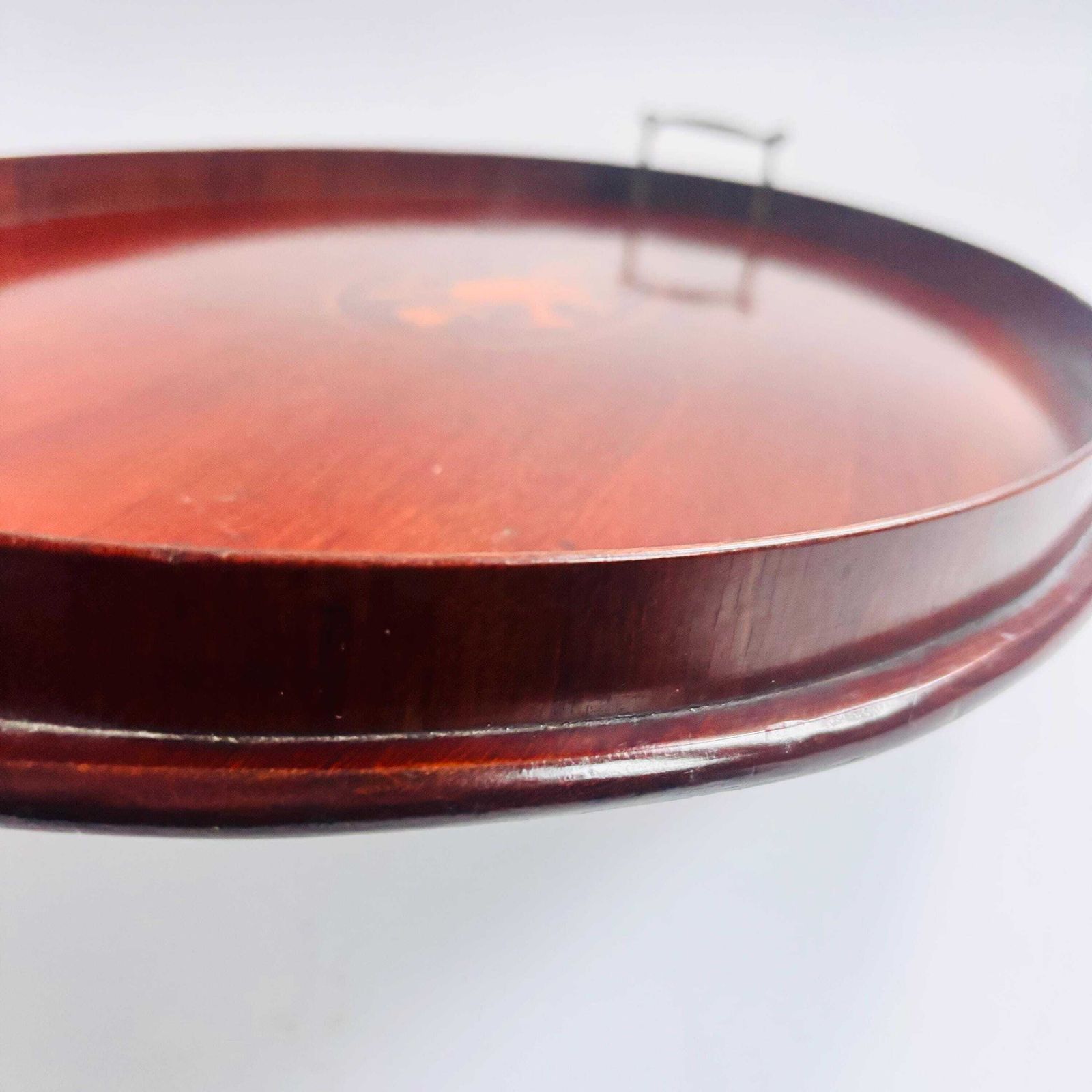 295.0 Antique Edwardian Mahogany Tray | Marquetry Inlaid With Brass Handles | Butler's Tea 1880s photo