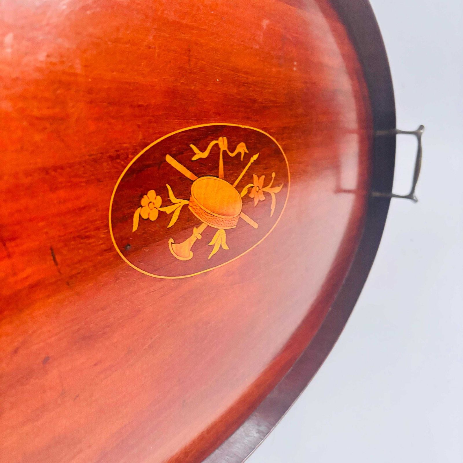 photo vintage Antique Edwardian Mahogany Tray | Marquetry Inlaid With Brass Handles | Butler's Tea 1880s