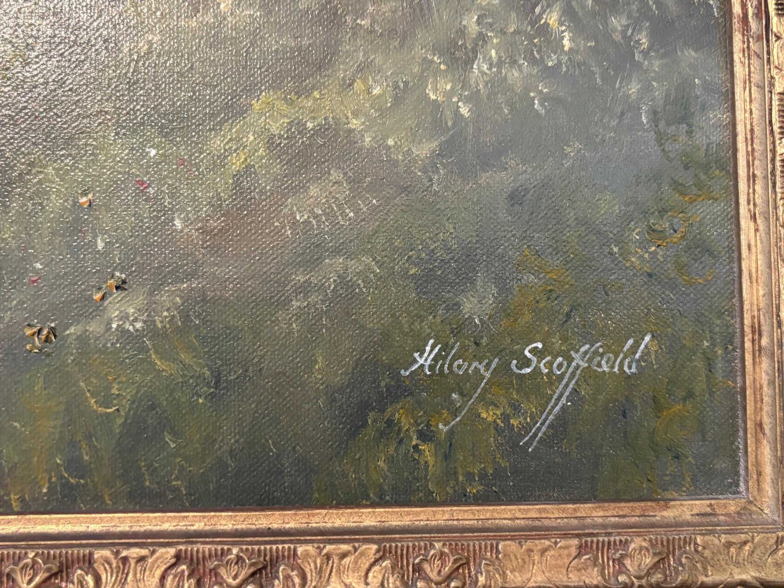 Oil On Canvas By Hilary Scoffield. Pastoral Scene Sheep Grazing Ornate Frame photo 795.0