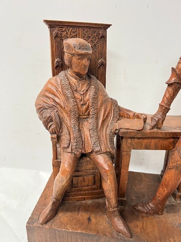Wooden Group Carved With The Effigy Of Two Notables 20th Century photo for sale