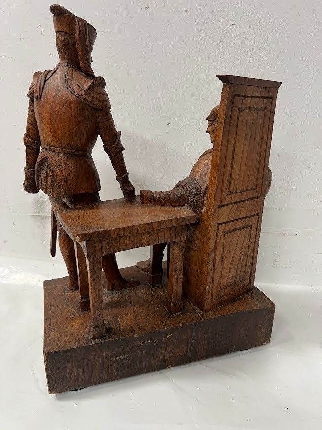 Art Wooden Group Carved With The Effigy Of Two Notables 20th Century photo