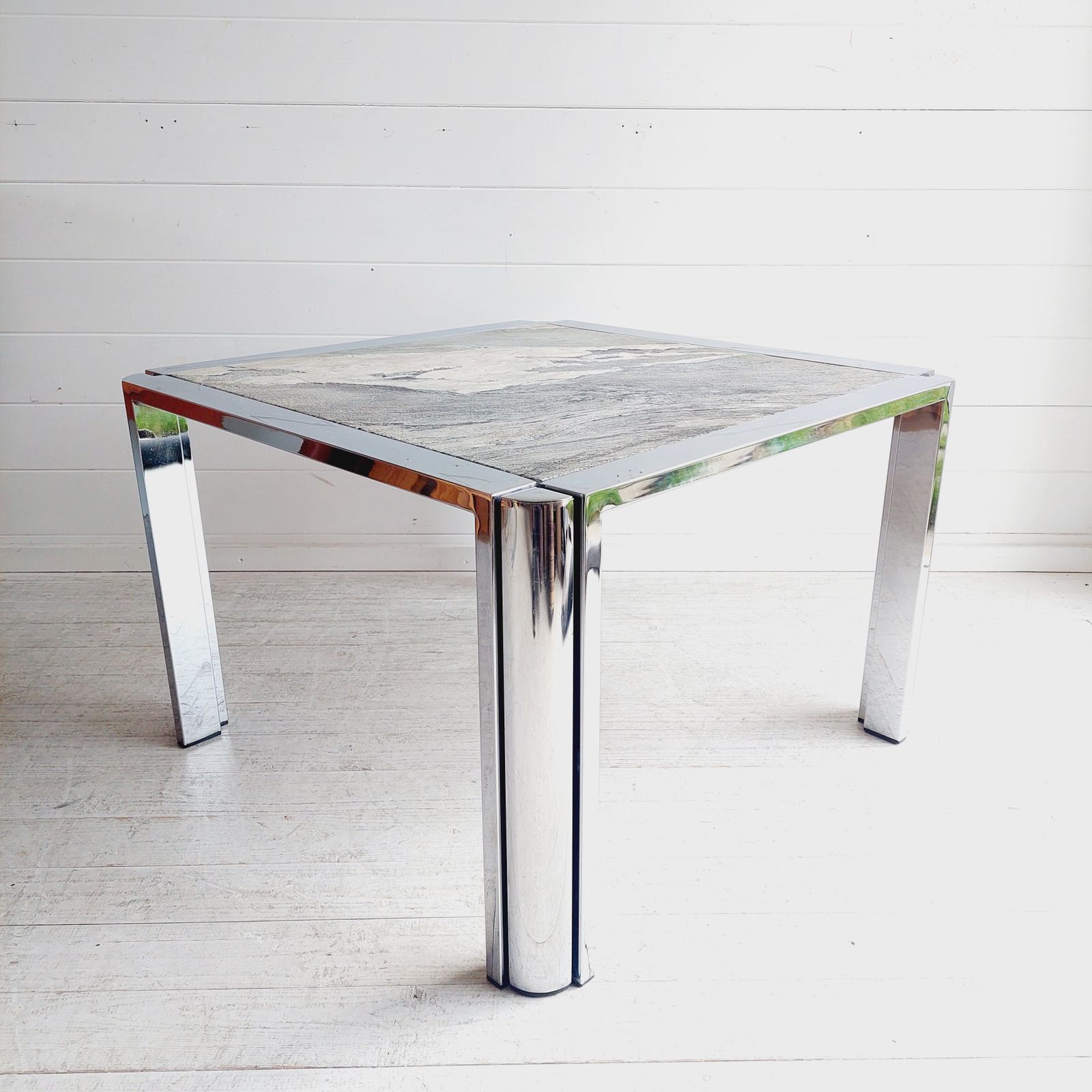 Mid Century Marble Stone And Chrome Coffee Table Italy 1970s Leon Rosen For Pace Style
