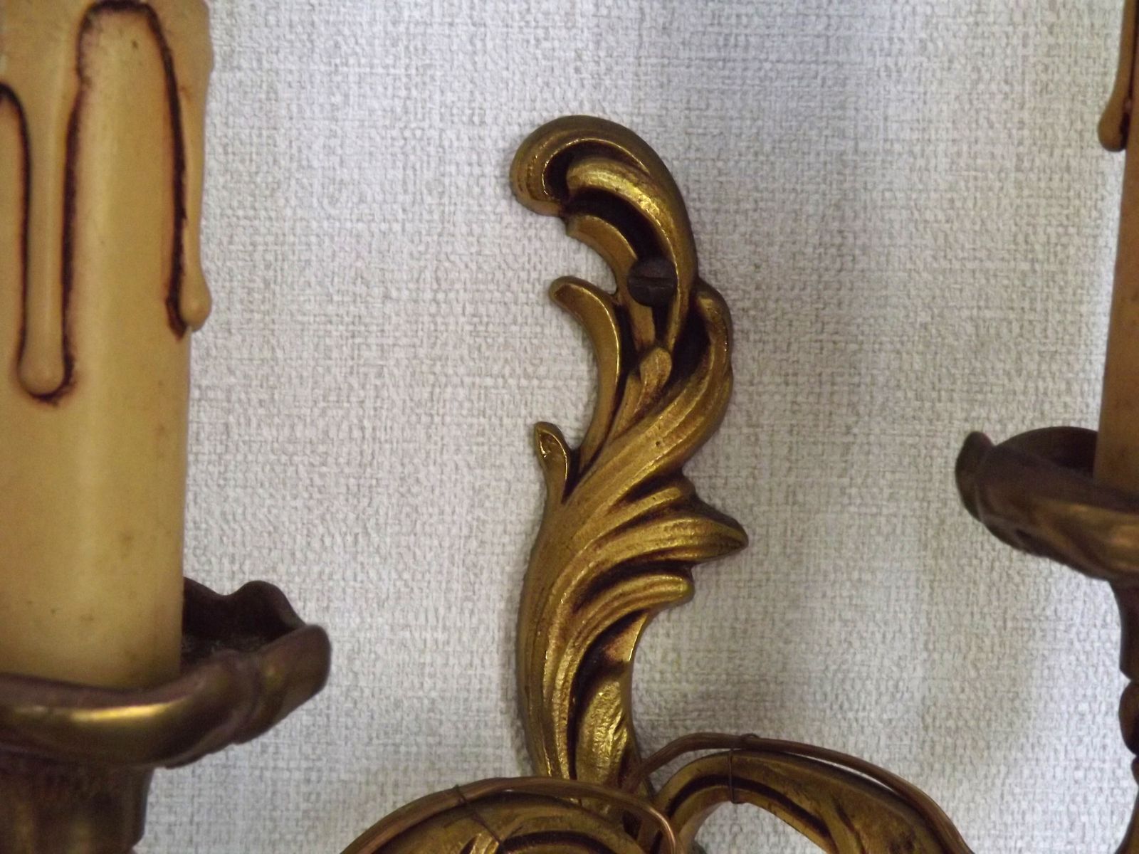 Elegant Vintage French Bronze Double Wall Sconces With Acanthus Leaf Detail photo vintage