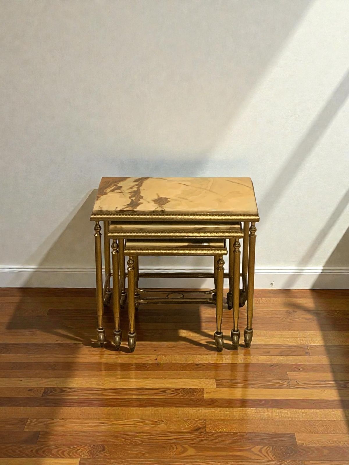Elegant French Brass And Onyx Nesting Tables In The Style Of Hollywood Regency C1950's photo furniture