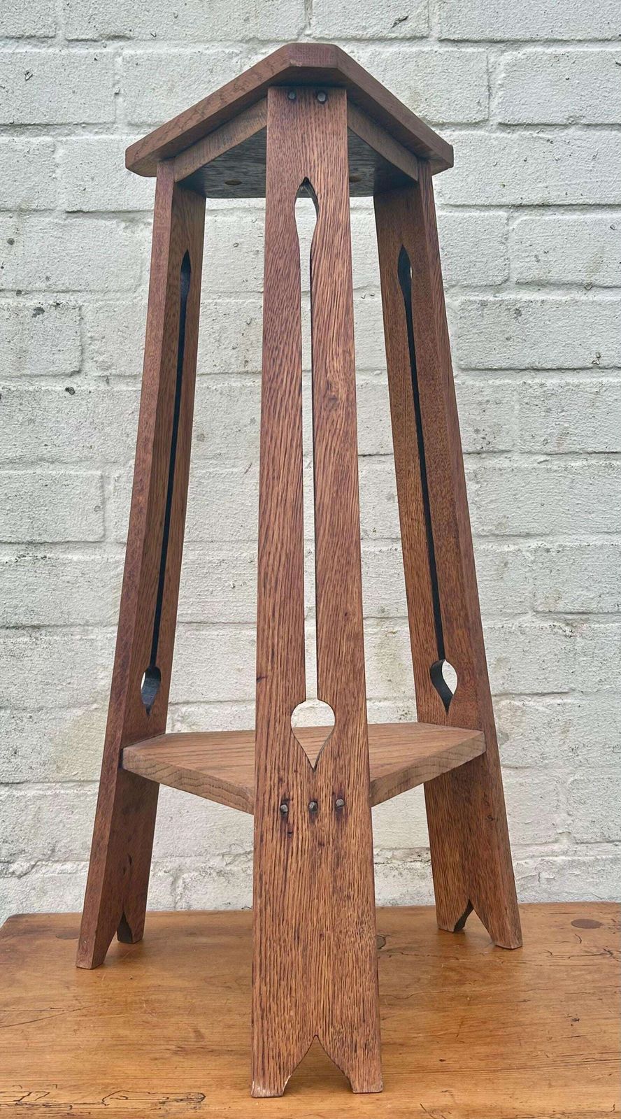 Arts And Crafts Oak Antique Side Table Vintage Wooden Victorian Hall Desk Industrial Occasional