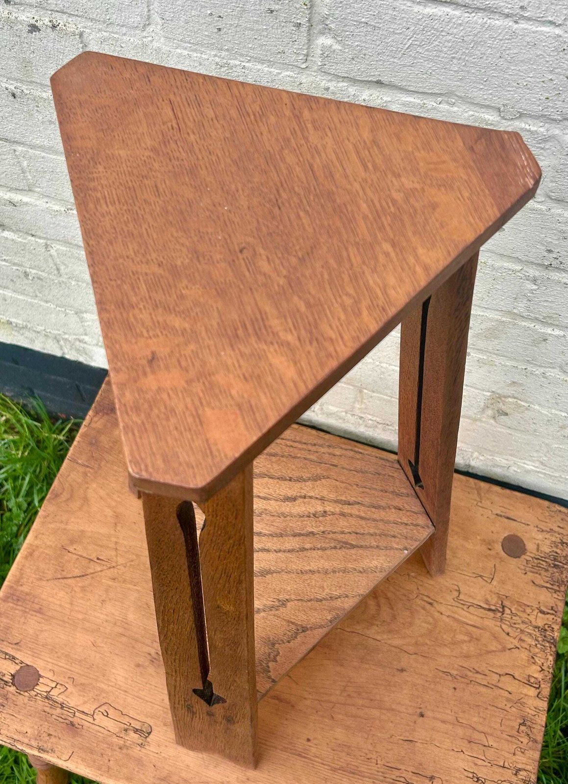 Arts And Crafts Oak Antique Side Table Vintage Wooden Victorian Hall Desk Industrial Occasional photo for sale