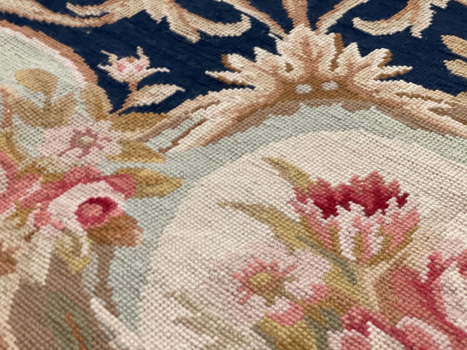 Navy Carpet Aubusson Rug Area Handwoven Wool Needlepoint Home Decor photo vinterior