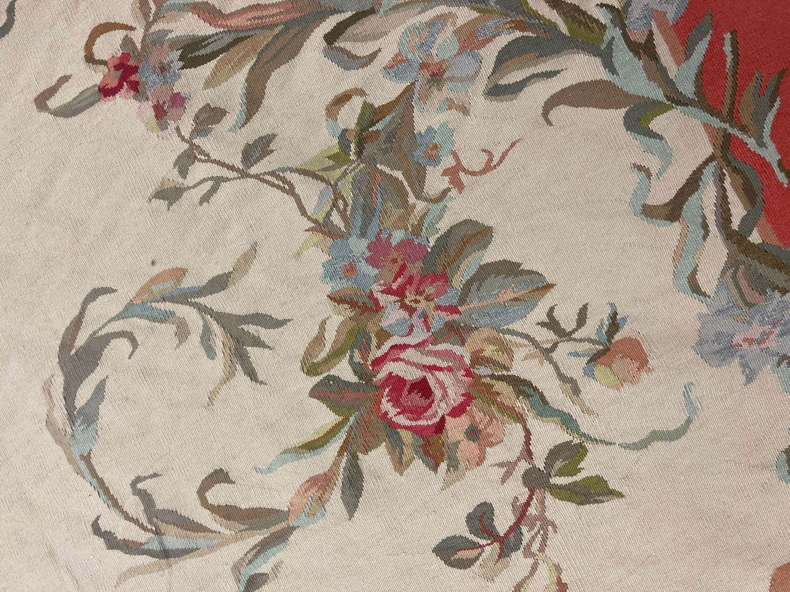 Blush Pink Carpet Aubusson Rug Vase Floral Area Rug Handwoven Home Needlepoint photo 1840.0