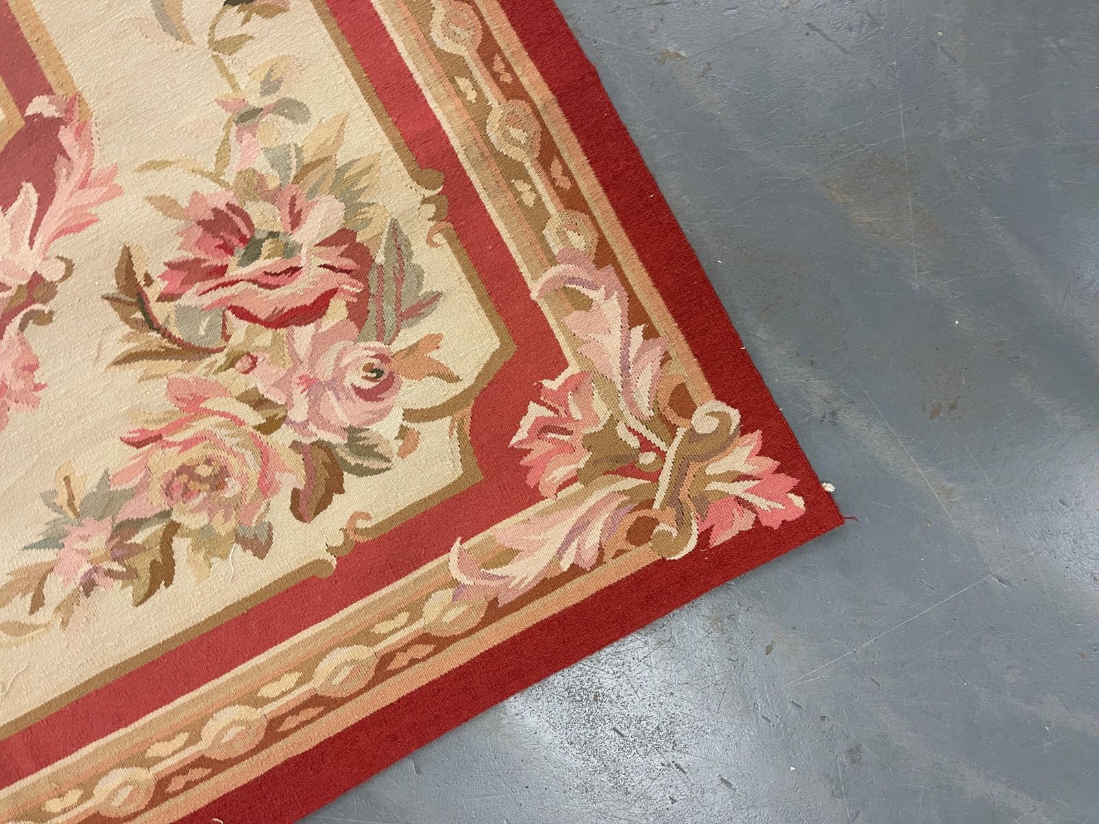 Beige Aubusson Rug Botanical Carpet Handwoven Wool Needlepoint Floral Rug photo for sale