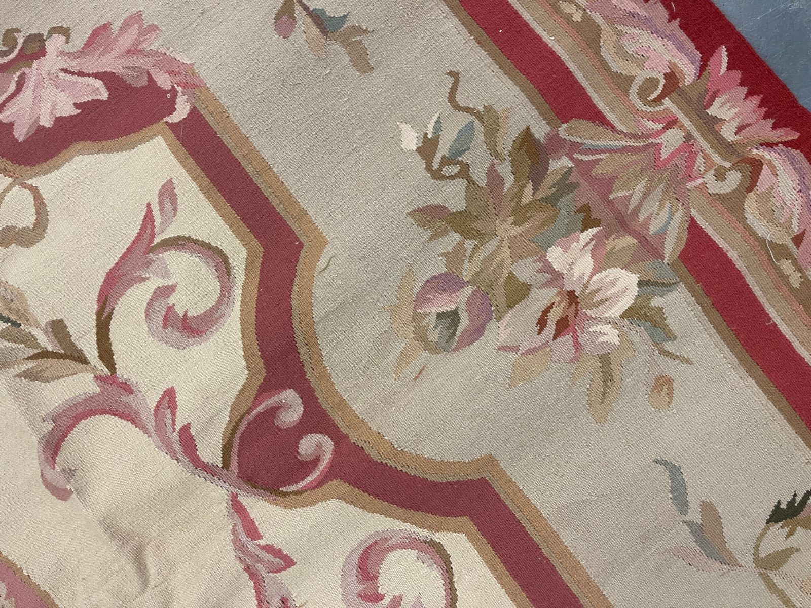 Beige Aubusson Rug Botanical Carpet Handwoven Wool Needlepoint Floral Rug photo 2863.0