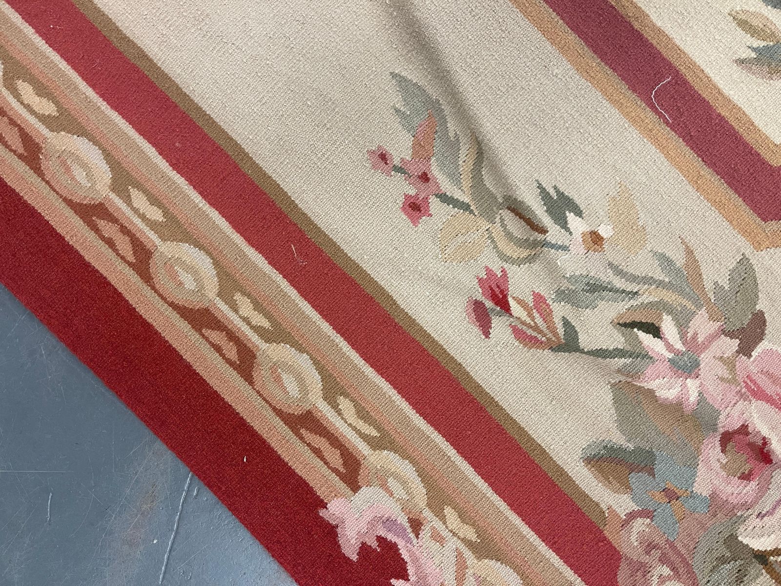 Beige Aubusson Rug Botanical Carpet Handwoven Wool Needlepoint Floral Rug photo buy