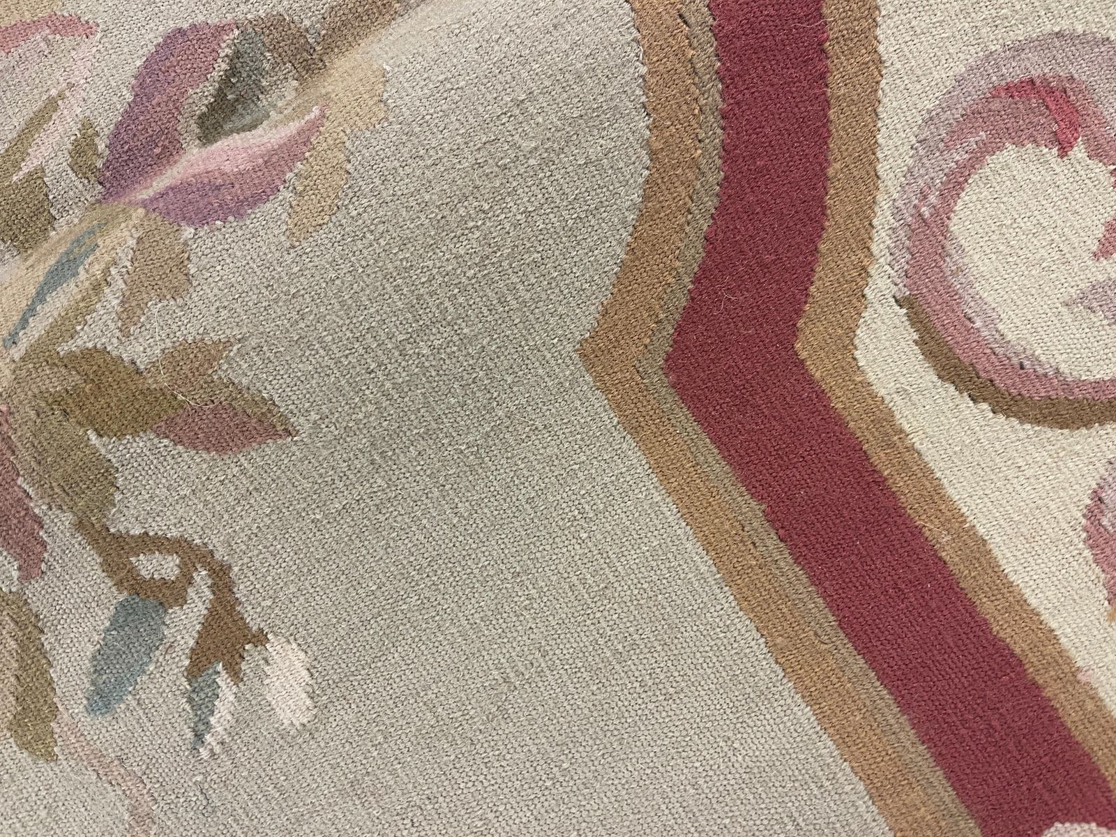 Beige Aubusson Rug Botanical Carpet Handwoven Wool Needlepoint Floral Rug photo vintage