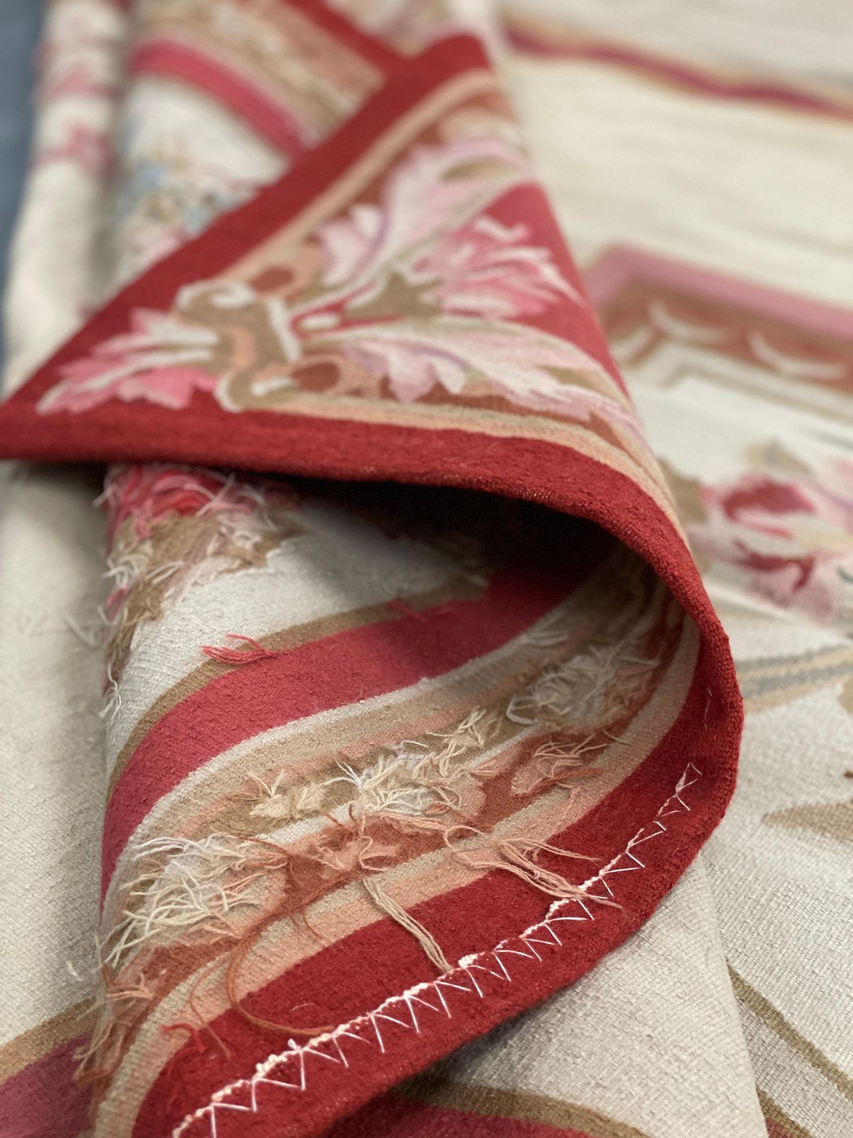 photo furniture Beige Aubusson Rug Botanical Carpet Handwoven Wool Needlepoint Floral Rug
