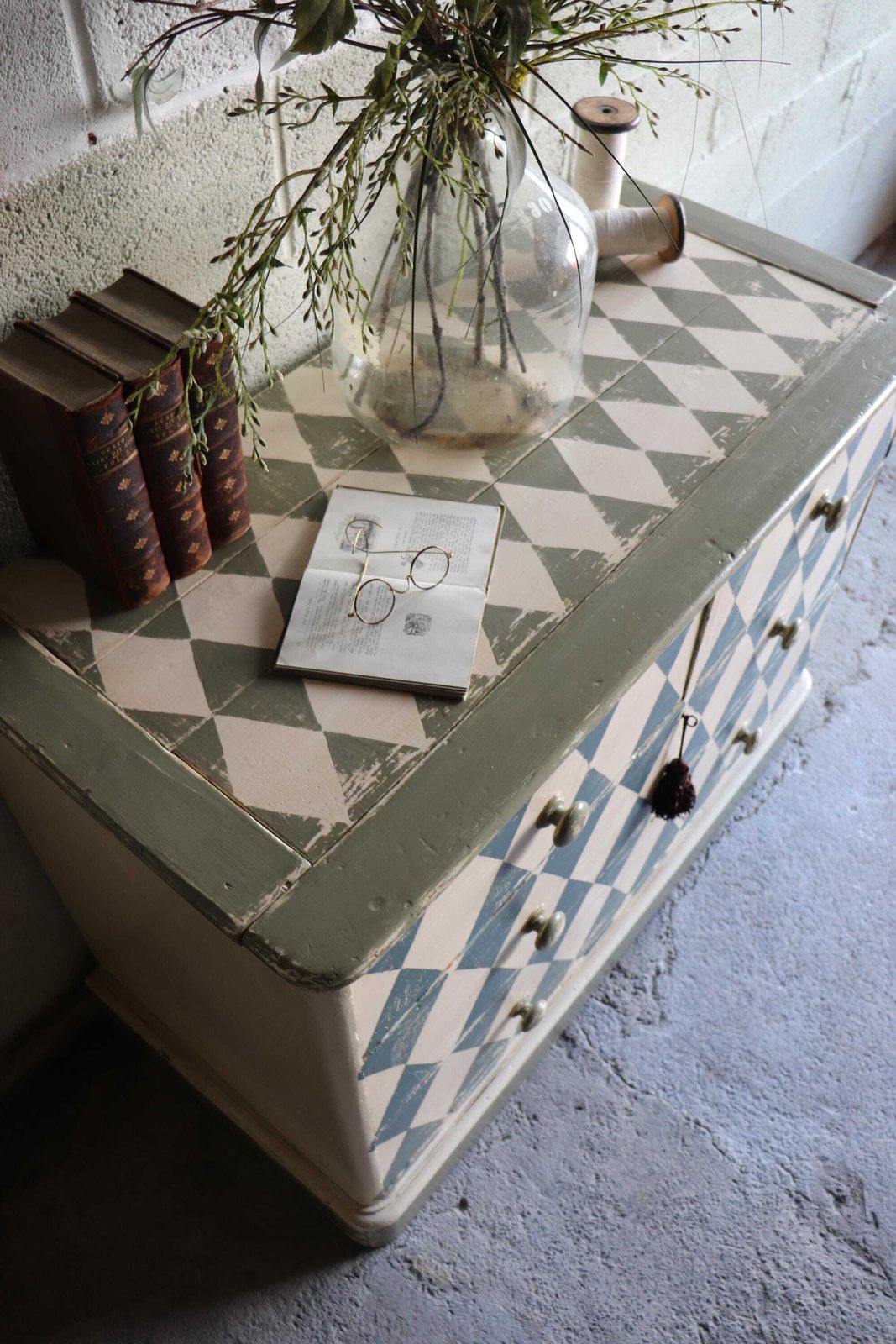 Substantial Harlequin Painted And Distressed Victorian Pine Dresser Or Chest Of Drawers photo vinterior