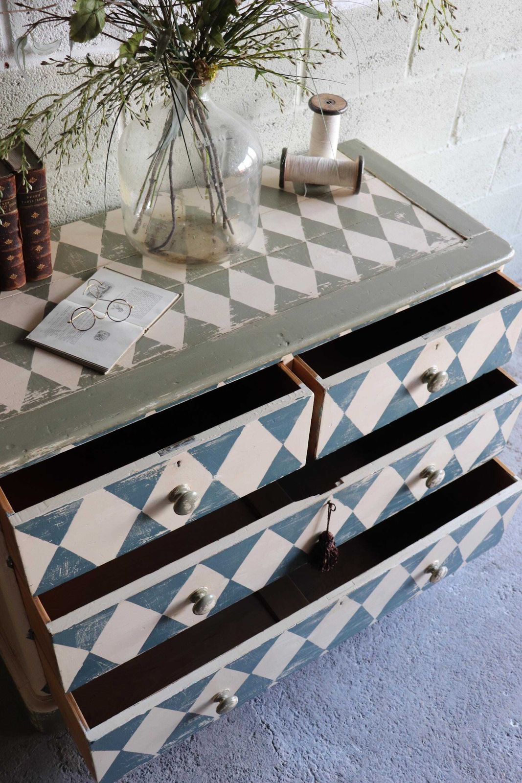 photo furniture Substantial Harlequin Painted And Distressed Victorian Pine Dresser Or Chest Of Drawers