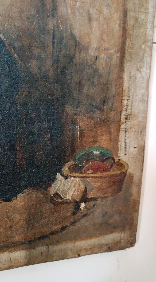 Antique Oil Painting On Canvas, Italian School, 19th Century, "The Shoemaker" photo vintage