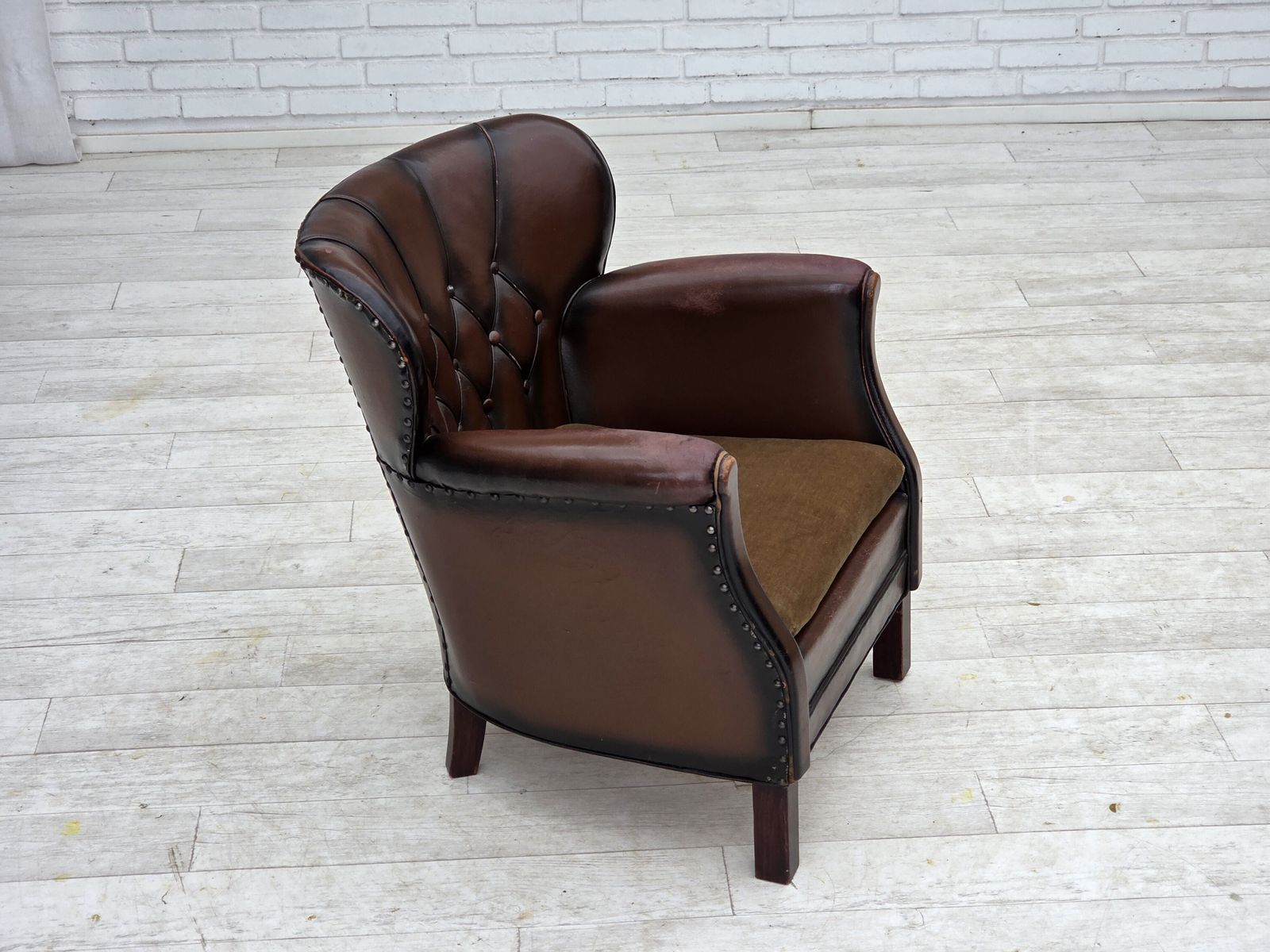 1930s, Danish Armchair, Brown Furniture Leather, Velour. photo furniture