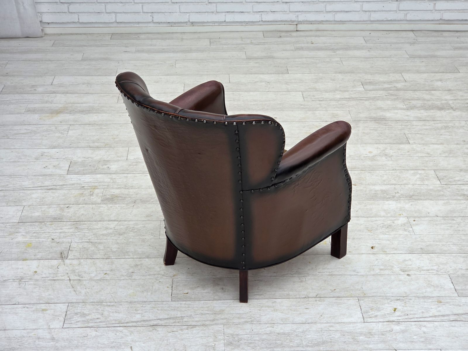 Furniture 1930s, Danish Armchair, Brown Furniture Leather, Velour. photo