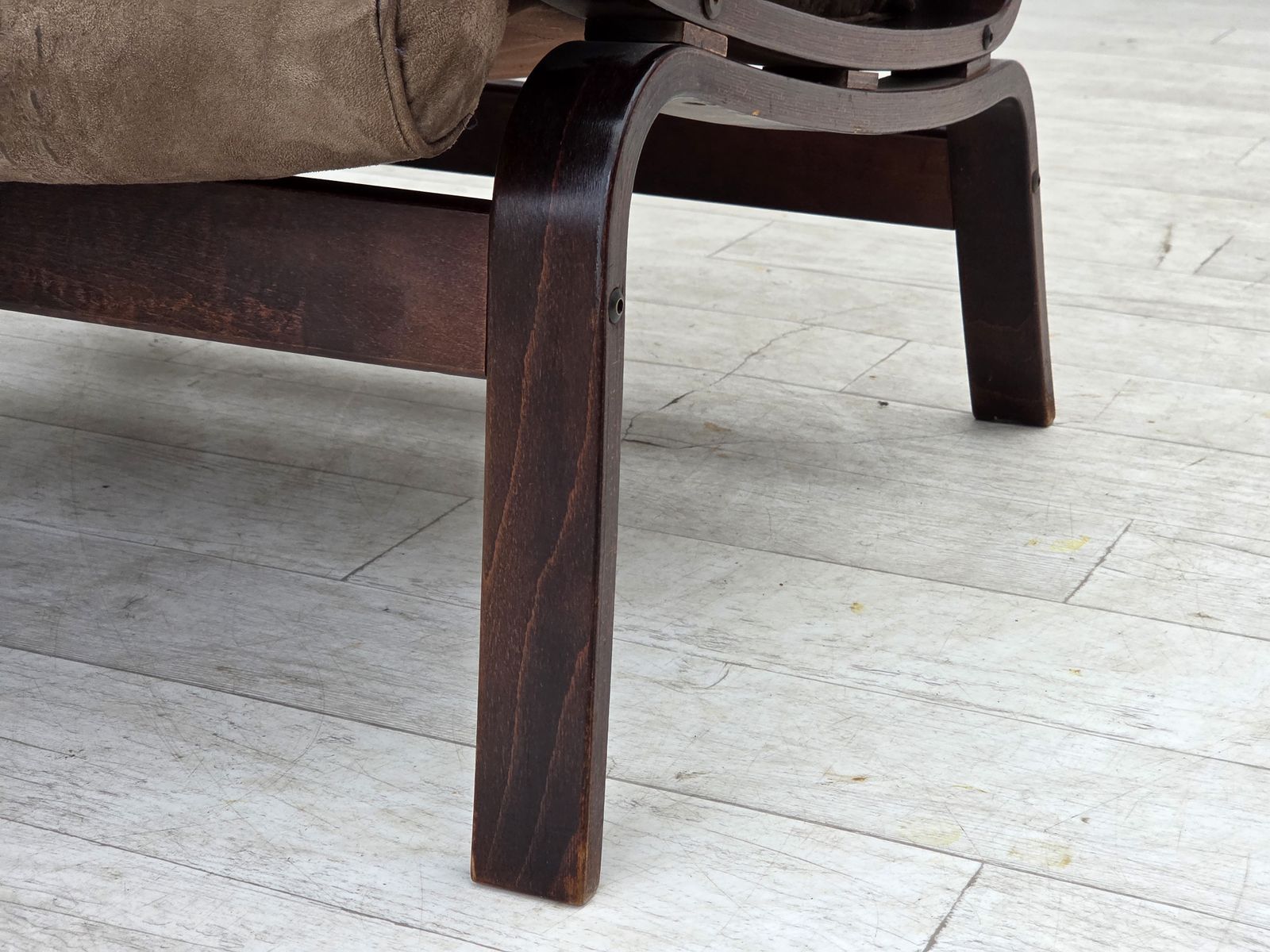 1970s, Scandinavian Lounge Chair, Nubuck Leather, Canvas, Beech Wood. photo vintage