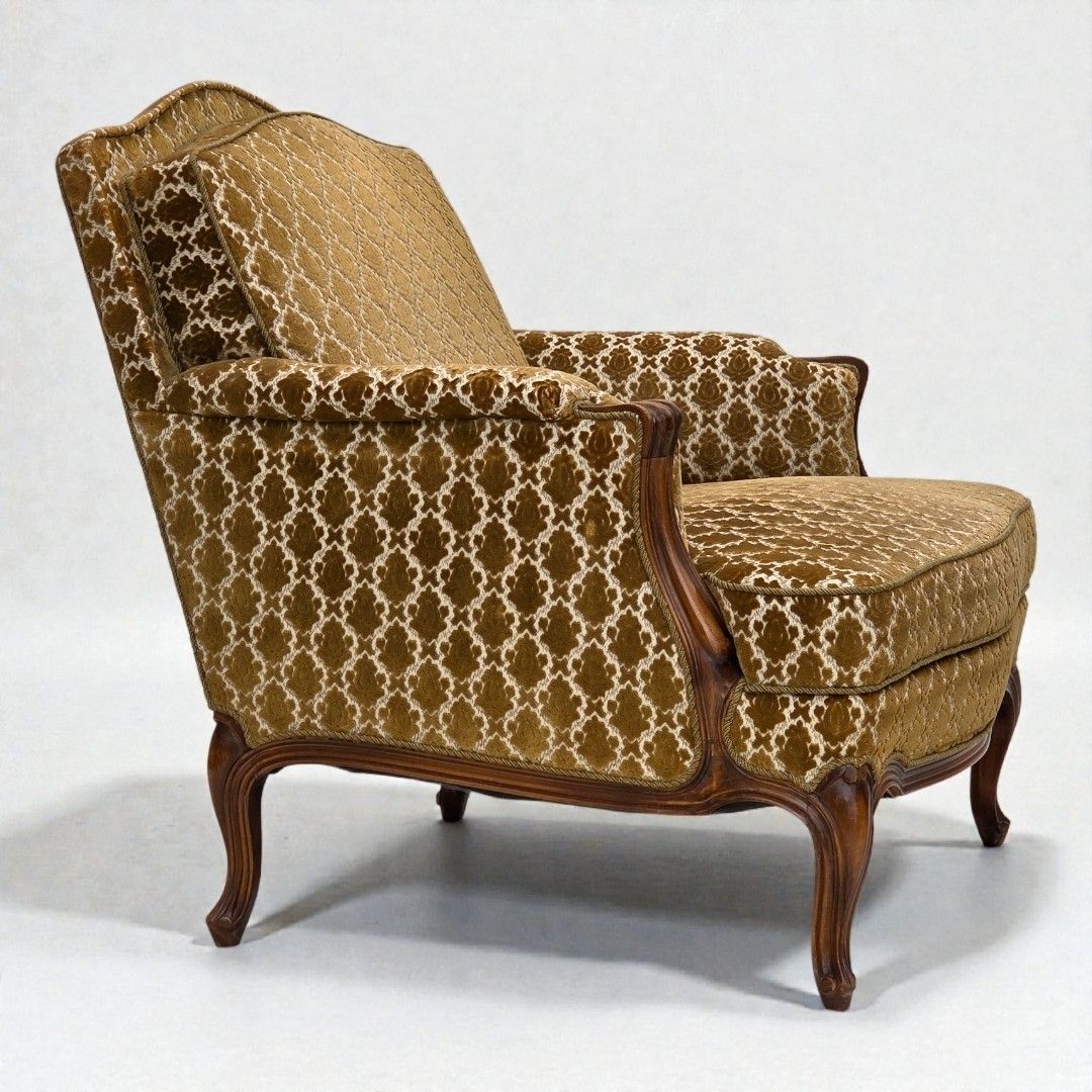 1950s, Danish Relax Chair, Furniture Velour, Carved Ash Wood.