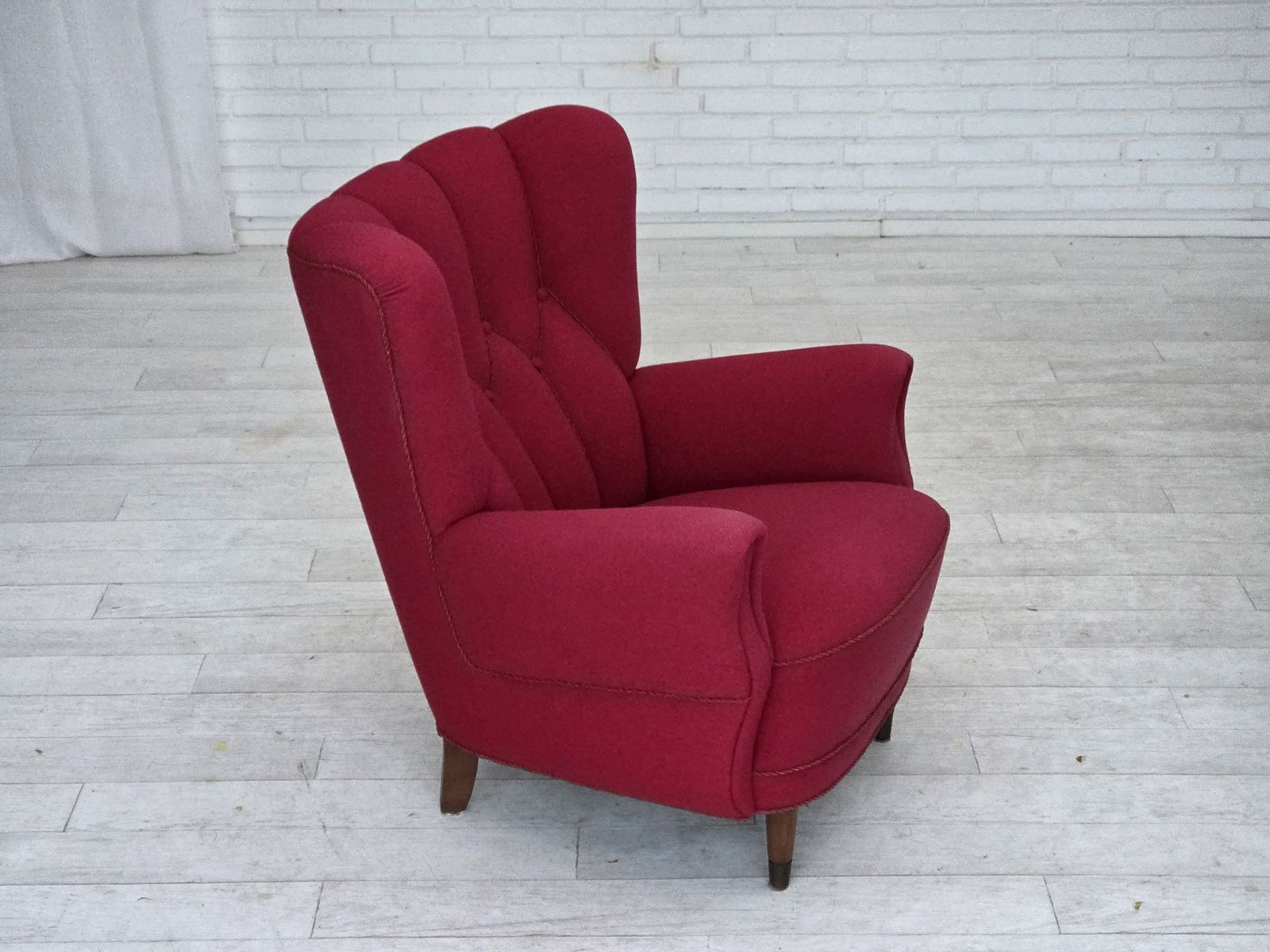 1960s, Danish Armchair, Furniture Wool, Beech Wood Legs. photo for sale