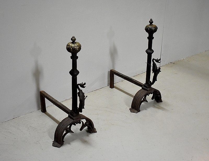 Pair Of Andirons Castles 18th