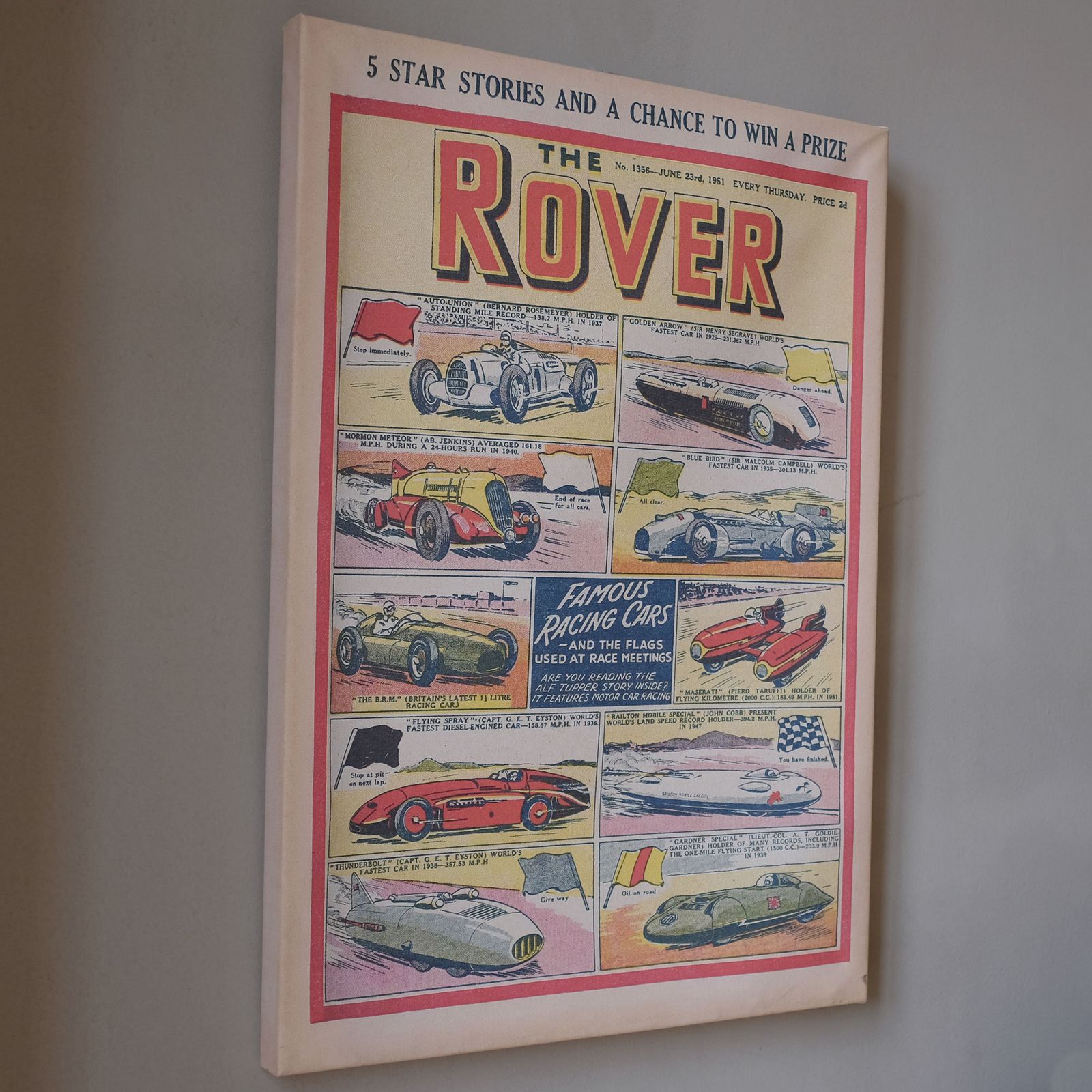 Canvas Print Of Vintage Rover Comic With Classic Racing Cars photo furniture