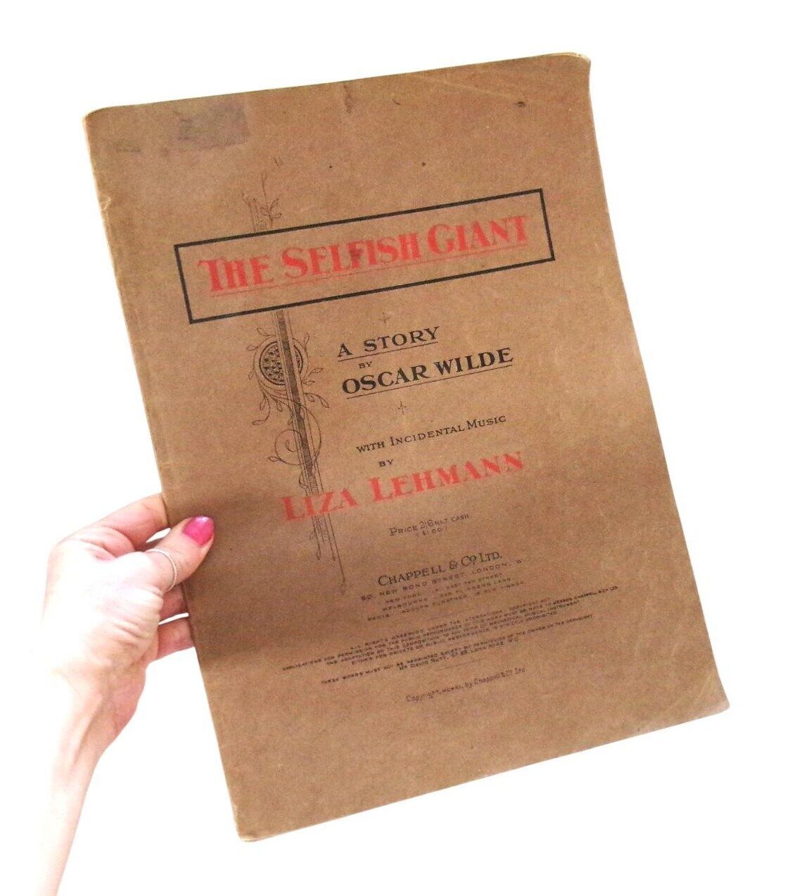 1911 Rare Oscar Wilde Sheet Music, The Selfish Giant Music By Liza Lehmann 1st Edition With Wrappers