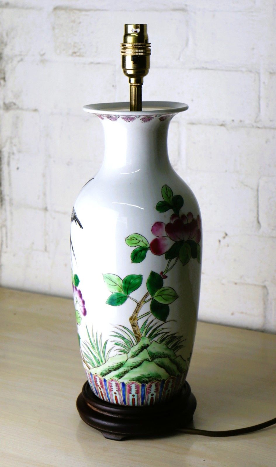 Vintage Table Lamp Carlos Remes Chinese Swallows Oriental Chinese Ceramic Vase photo Lighting