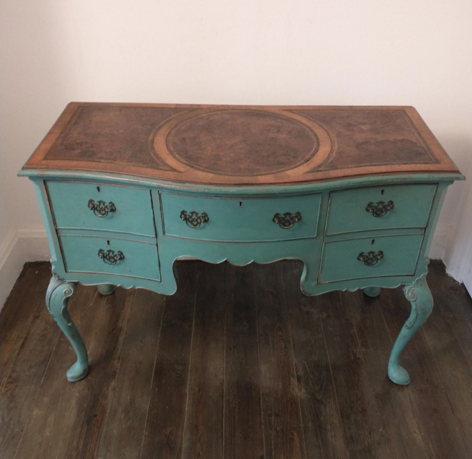 Green Painted 1930s Antique Louis Style Desk